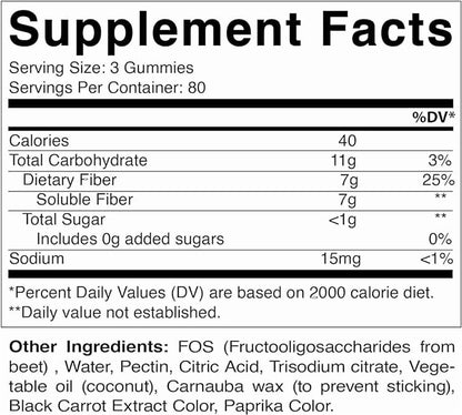 Prebiotic Fiber Gummies for Adults, 7G Extra Strength, Zero Sugar Added, 240 Pectin Based Gummies, Digestive Health & Regularity Support