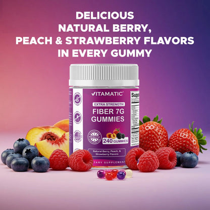 Prebiotic Fiber Gummies for Adults, 7G Extra Strength, Zero Sugar Added, 240 Pectin Based Gummies, Digestive Health & Regularity Support