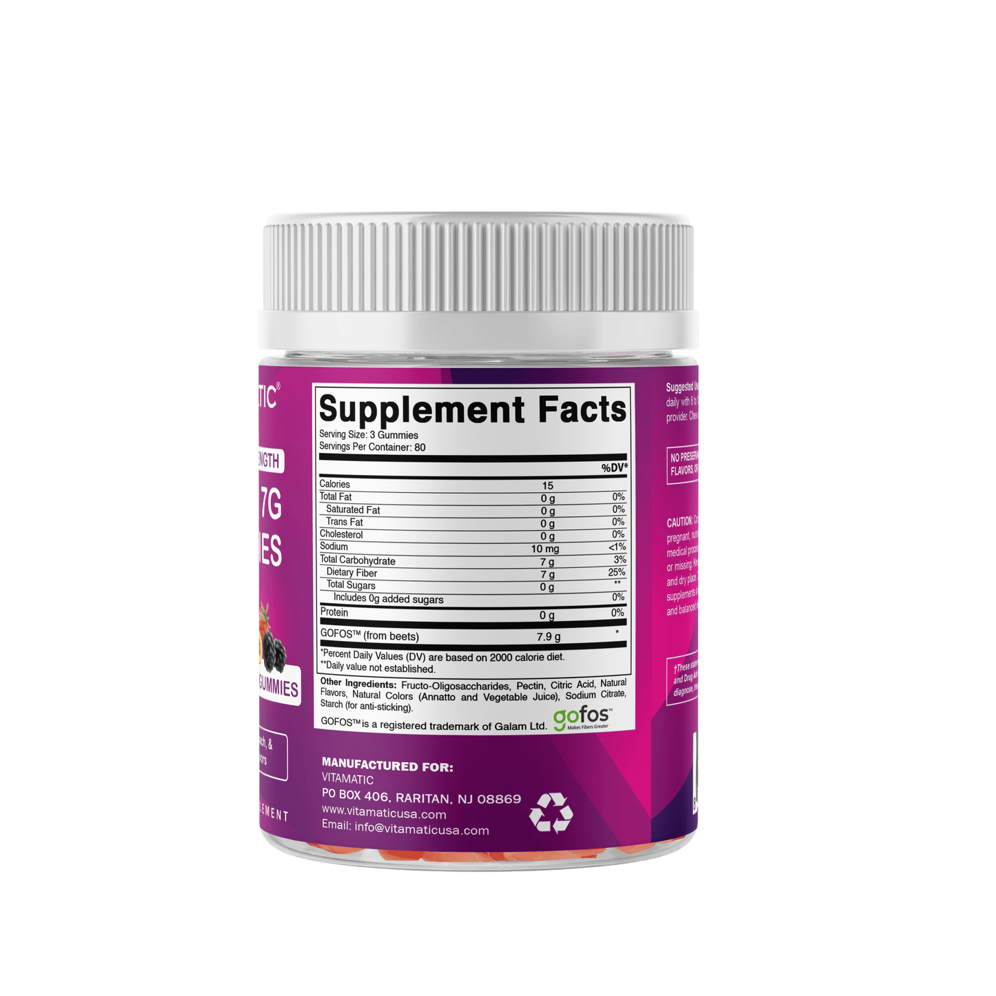 Prebiotic Fiber Gummies for Adults, 7G Extra Strength, Zero Sugar Added, 240 Pectin Based Gummies, Digestive Health & Regularity Support